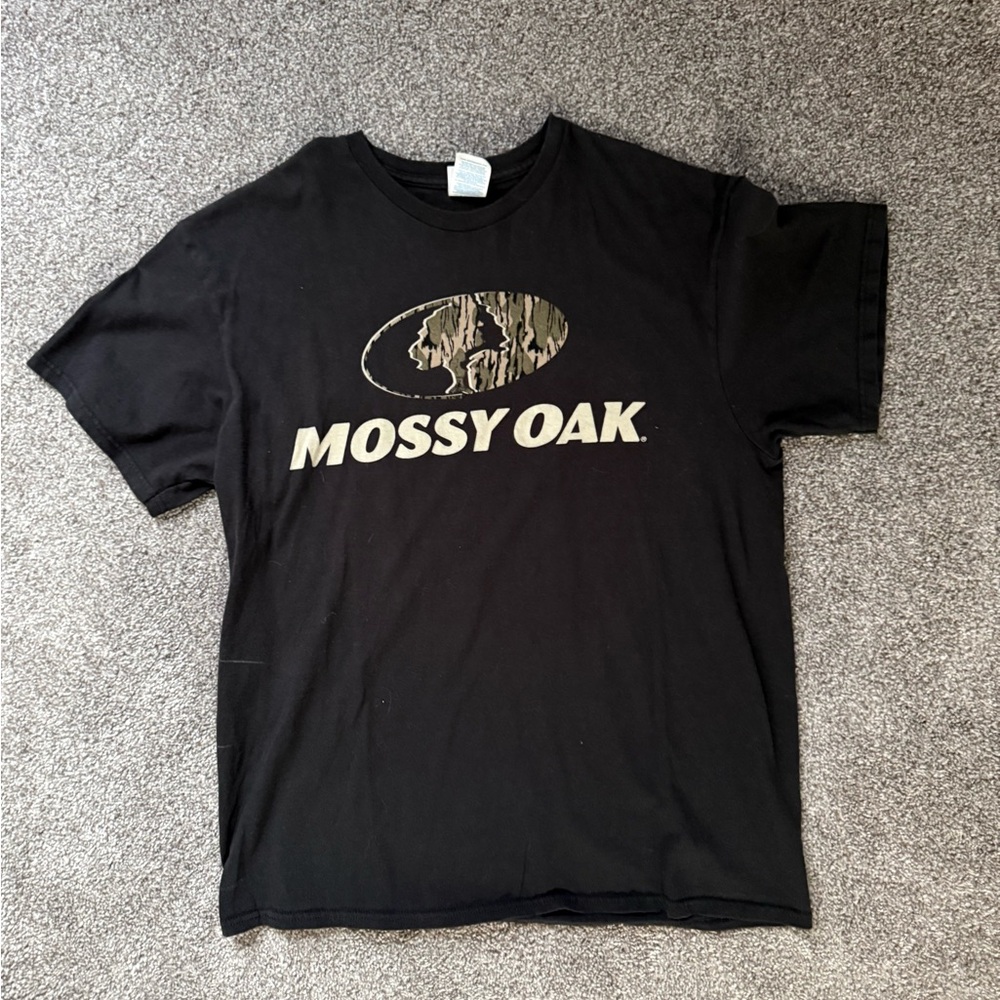 Mossy Oak Black Tee with Camo Logo Graphic